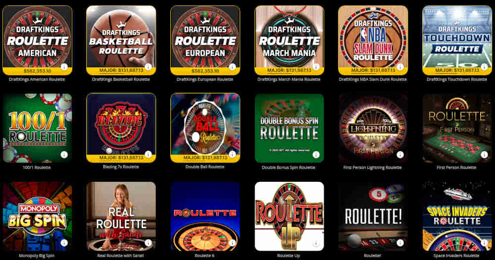 Roulette selection at DraftKings Casino